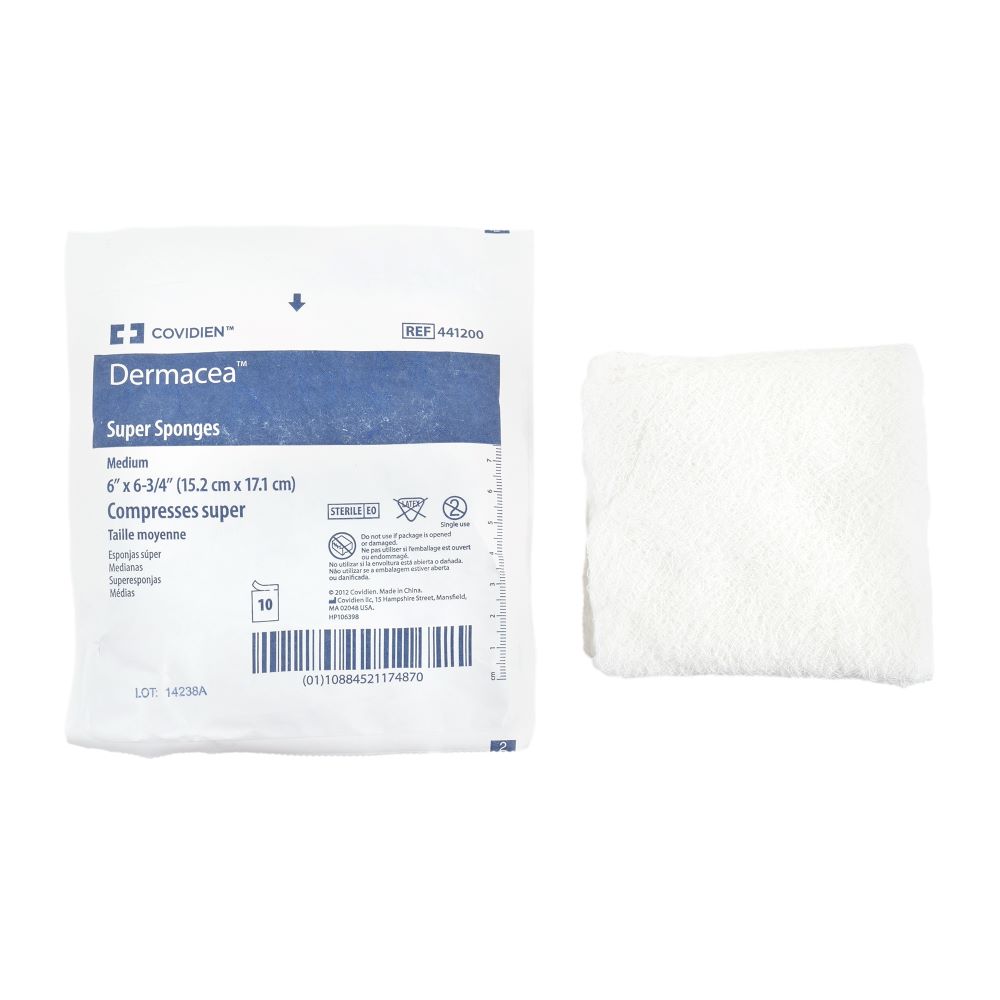 Dermacea 441200 Sterile Cotton Gauze Sponge, Medium, 6x6.75 Inches