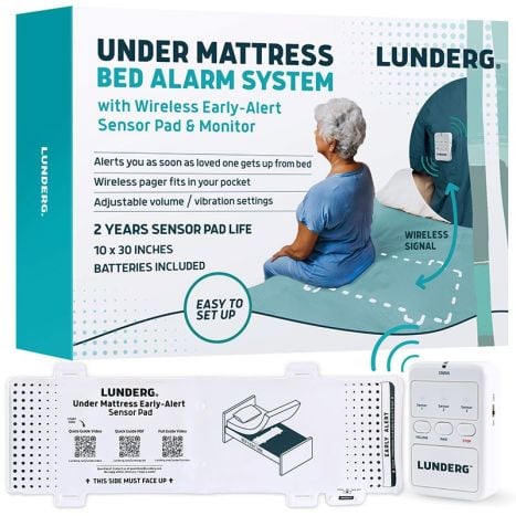 Lunderg Under Mattress Bed Alarm System with Early Alert Wireless Sensor Pad and Monitor