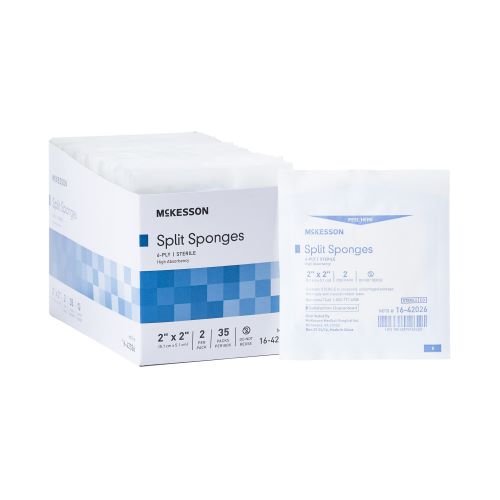 McKesson 16-42026 Non-Woven Split Sponges High Absorbency 2x2 Inch 6 Ply Sterile