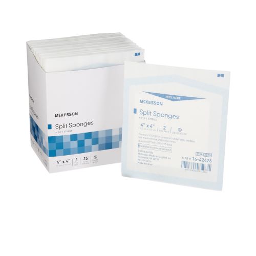McKesson 16-42426 Split Sponges 4x4 Inch 6 Ply Sterile