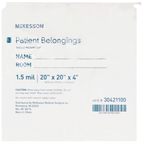 Medi-Pak Performance White Polyethylene Patient Belongings Bag: 4 x 20 x 20 Inch, Drawstring Closure