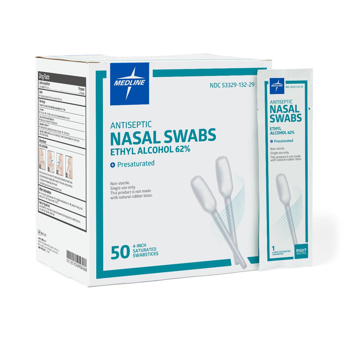 Medline Antiseptic Nasal Swabs, 62% Ethyl Alcohol