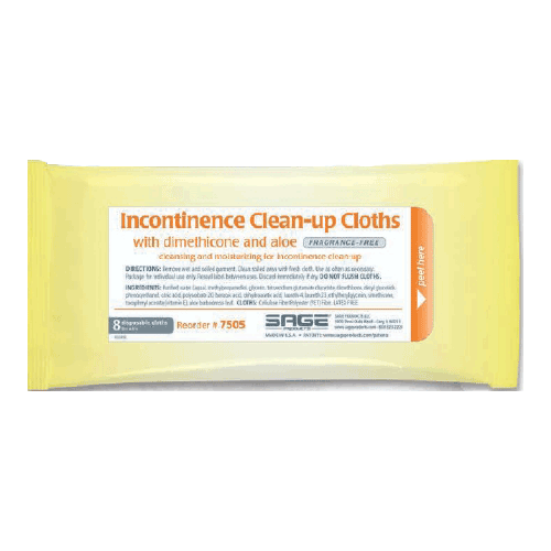 Sage Incontinence Clean-Up Cloths with Dimethicone and Aloe - Fragrance Free