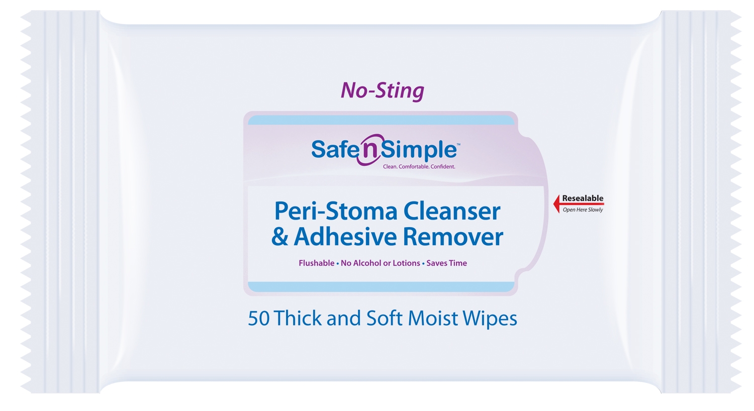Safe n Simple No Sting Peri-Stoma Cleanser & Adhesive Remover Wipes