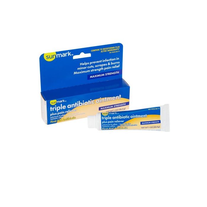 sunmark Triple Antibiotic Ointment with Bacitracin 1 oz. Tube First Aid