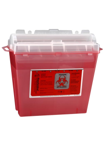 5 Quart Transparent Red Sharps Container with Rotating Cylinder Opening 175-030