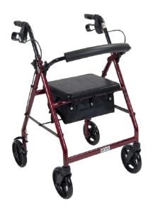Red Rollator Walker with Fold Up Removable Back Support Padded Seat 23 Inch - R728RD